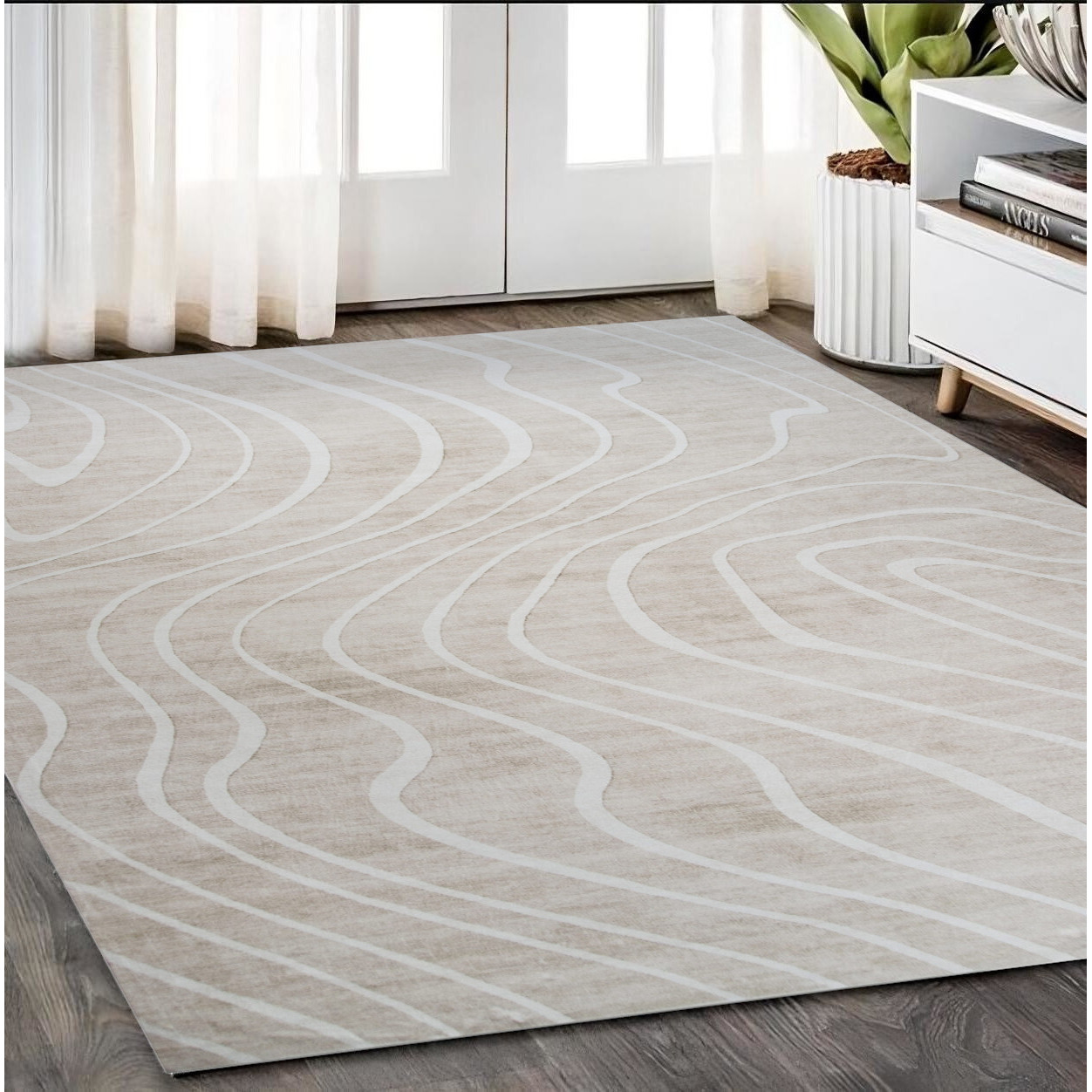 5' X 8' Beige and Ivory Abstract Distressed Area Rug