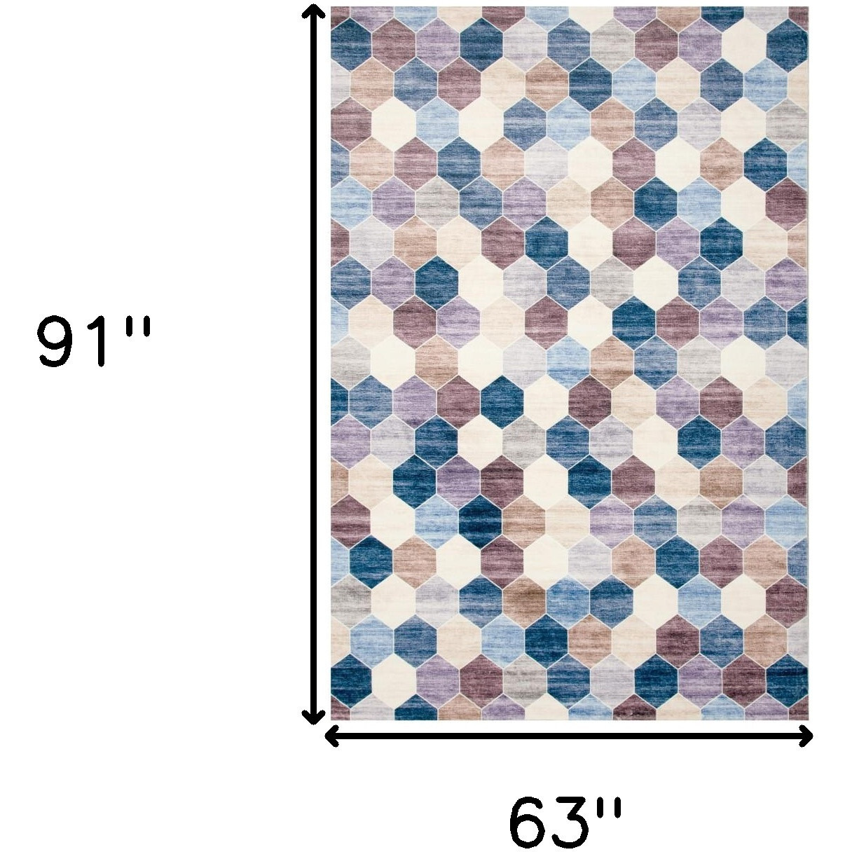 5' X 8' Ivory and Blue Geometric Distressed Area Rug