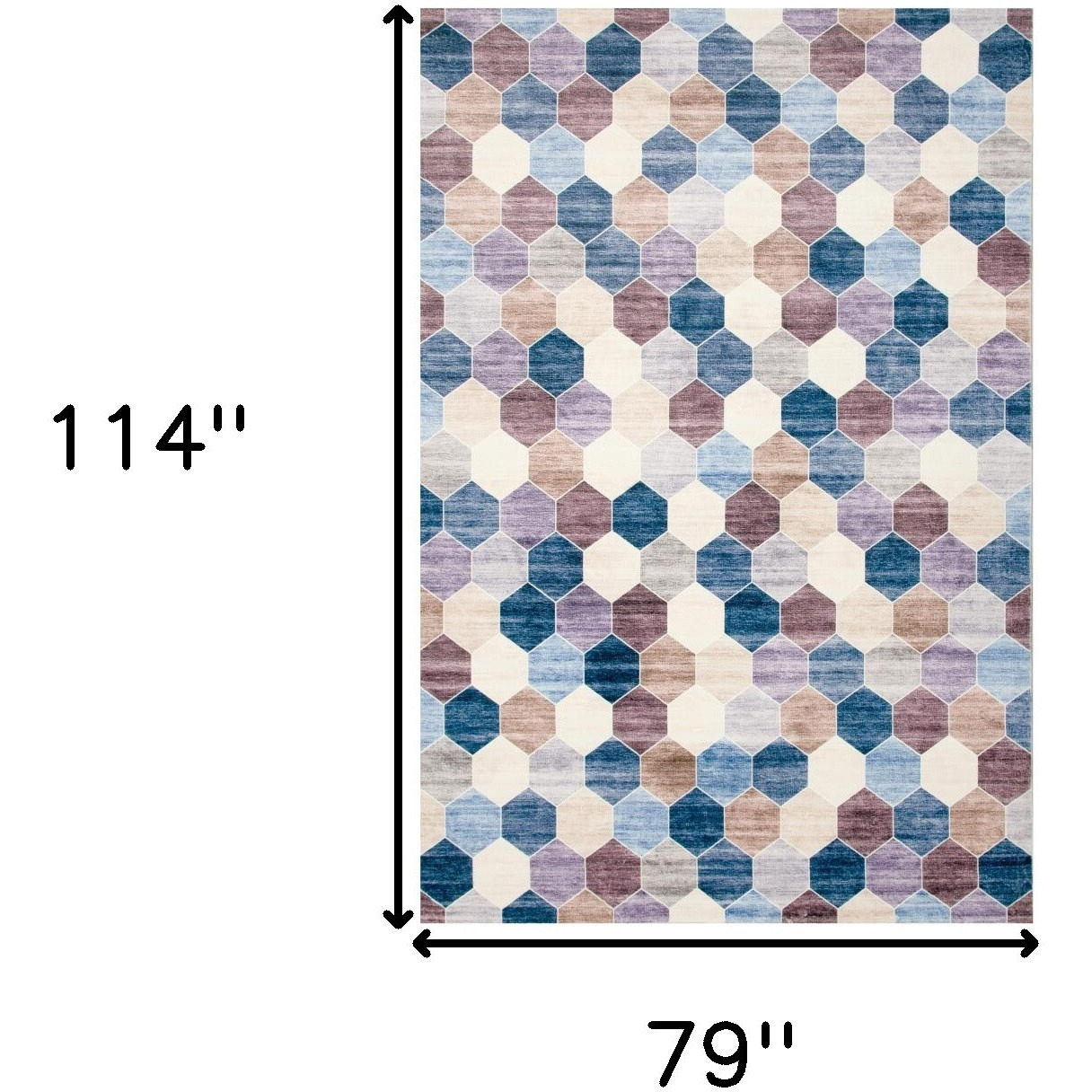 7' X 10' Ivory and Blue Geometric Distressed Area Rug