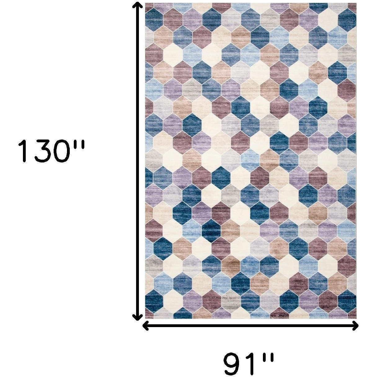 8' X 11' Ivory and Blue Geometric Distressed Area Rug