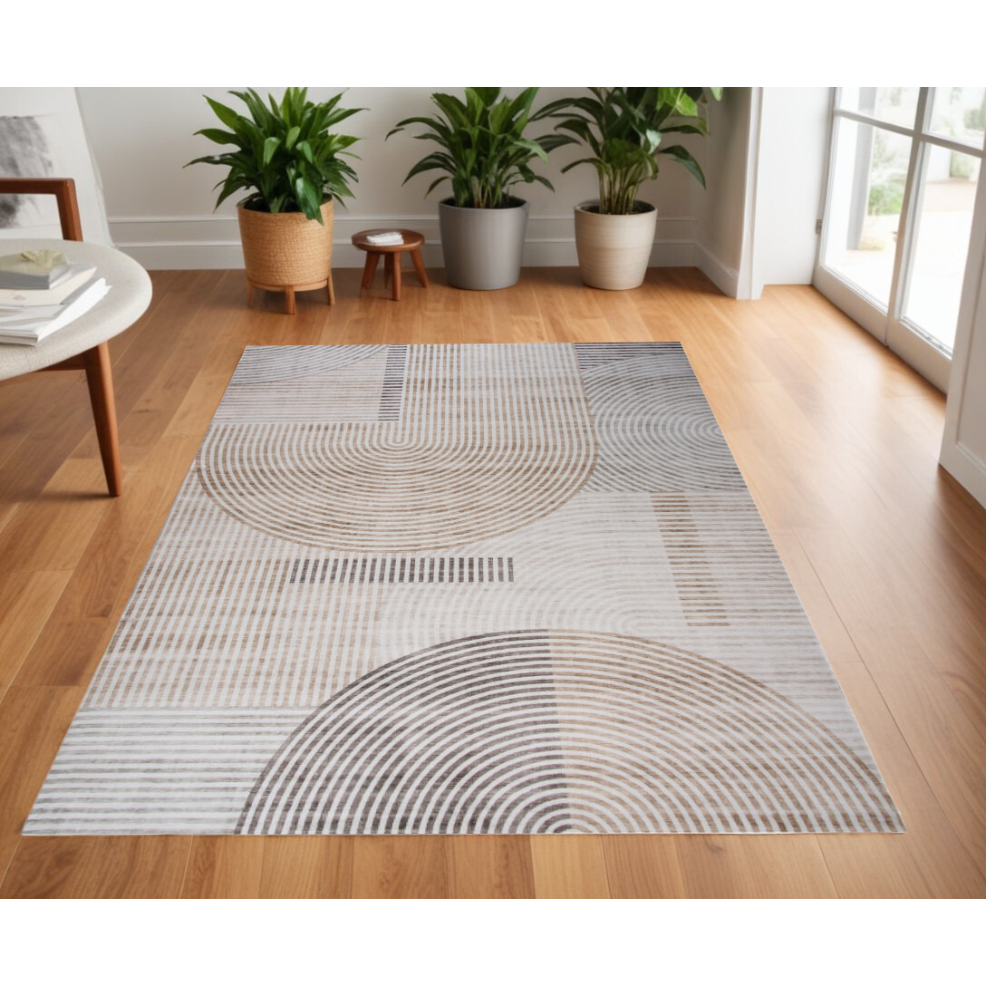 4' X 6' Beige and Brown Abstract Distressed Area Rug