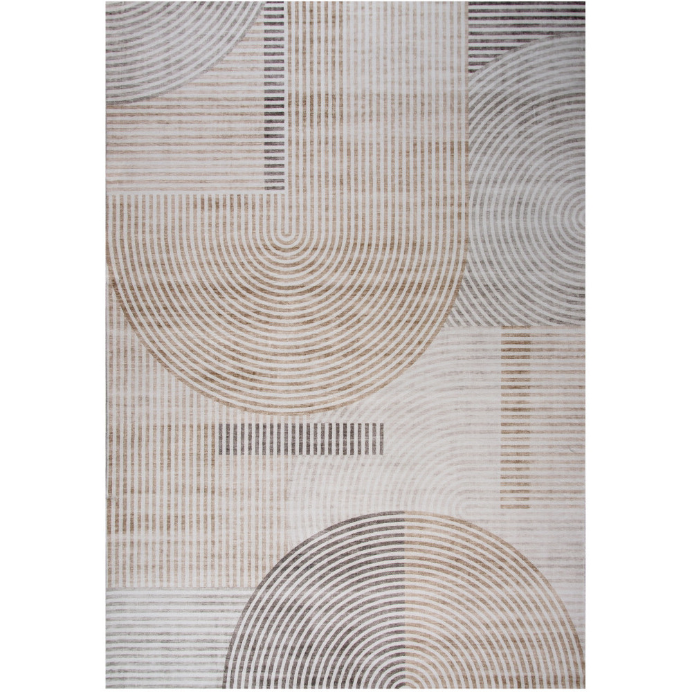 7' X 10' Beige and Brown Abstract Distressed Area Rug