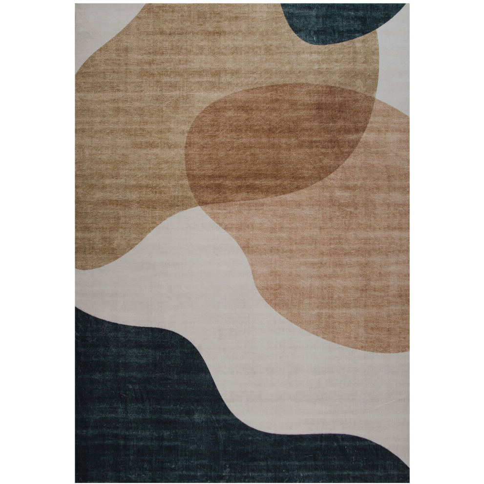 5' X 8' Beige and Green Abstract Distressed Area Rug