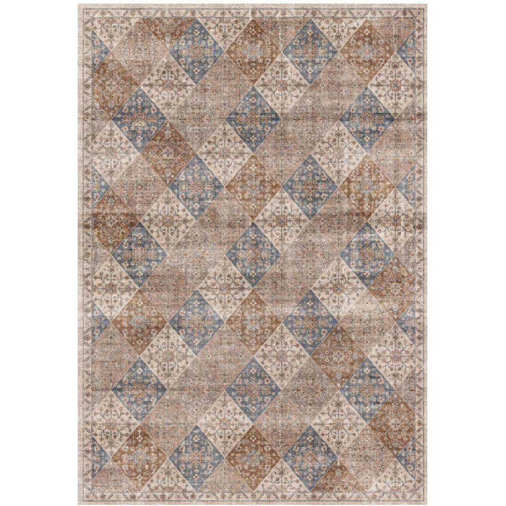 5' X 8' Brown and Blue Floral Distressed Area Rug