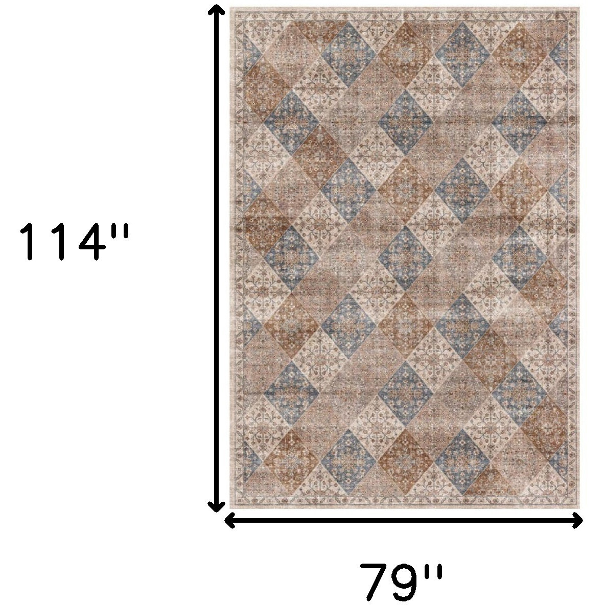 7' X 10' Brown and Blue Floral Distressed Area Rug