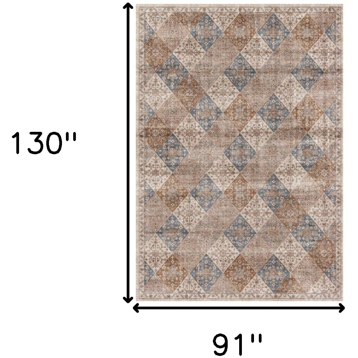 8' X 11' Brown and Blue Floral Distressed Area Rug
