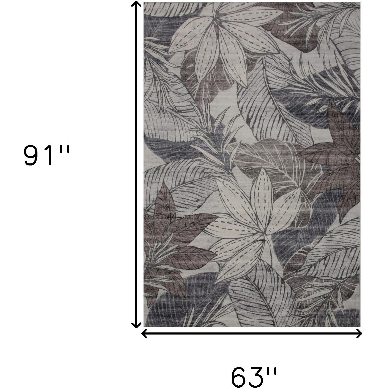 5' X 8' Gray and Brown Floral Distressed Area Rug