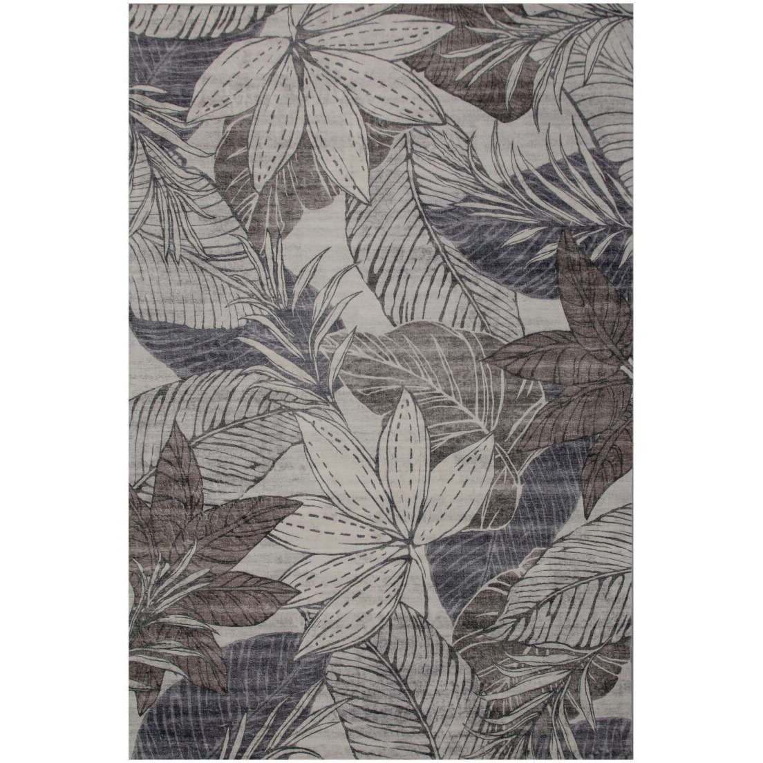 5' X 8' Gray and Brown Floral Distressed Area Rug