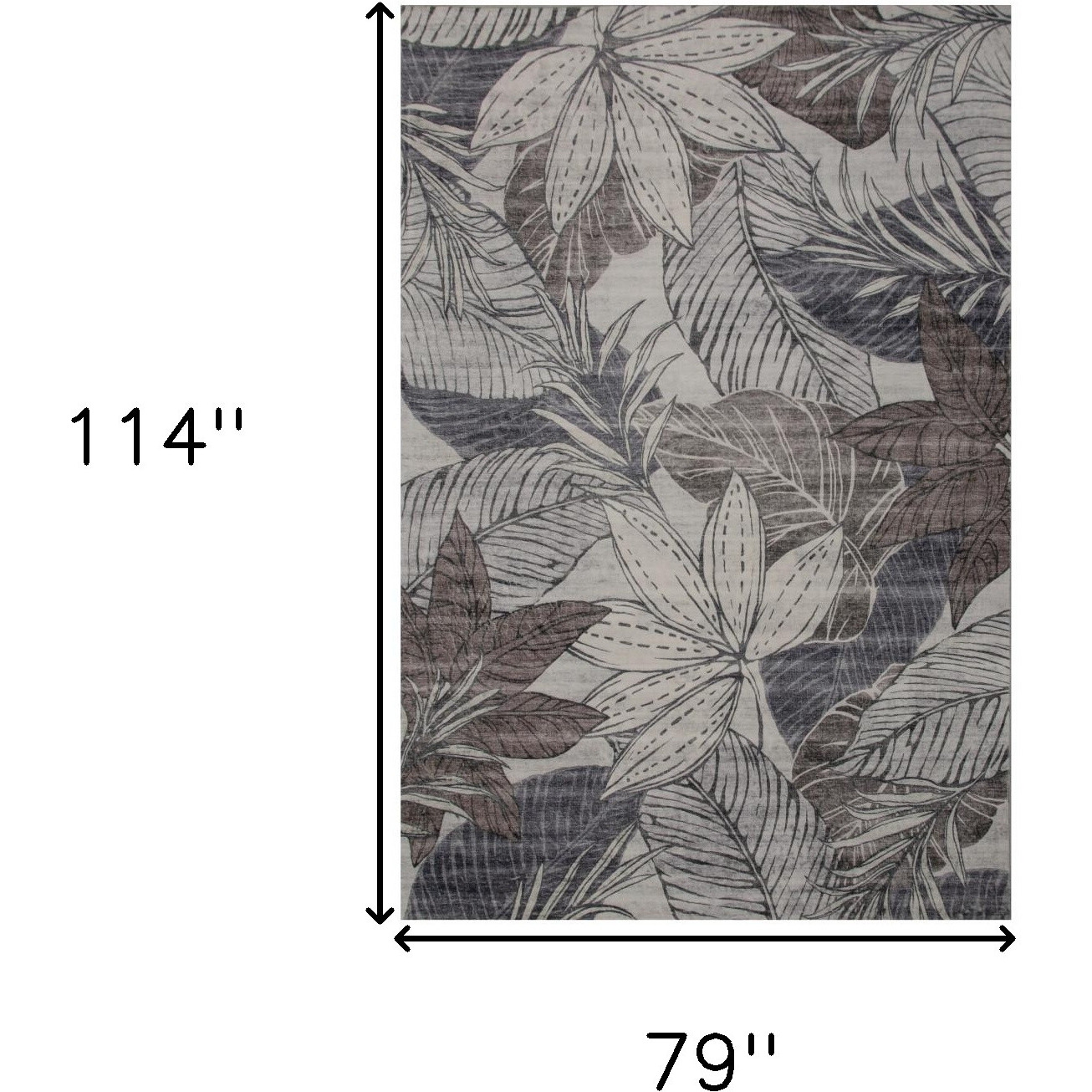 7' X 10' Gray and Brown Floral Distressed Area Rug