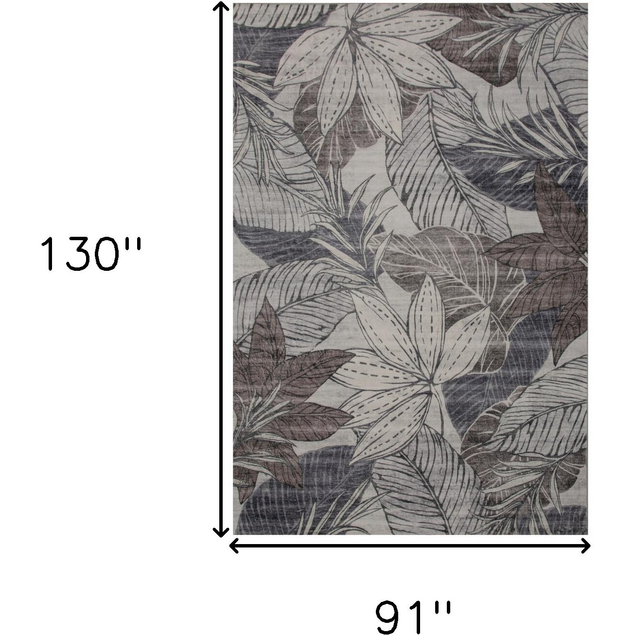 8' X 11' Gray and Brown Floral Distressed Area Rug