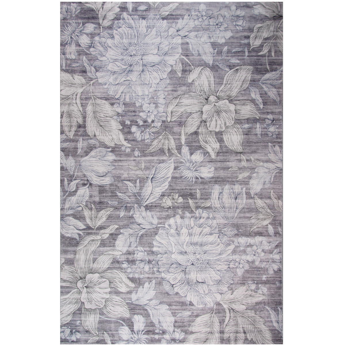 4' X 6' Gray and Beige Floral Area Rug