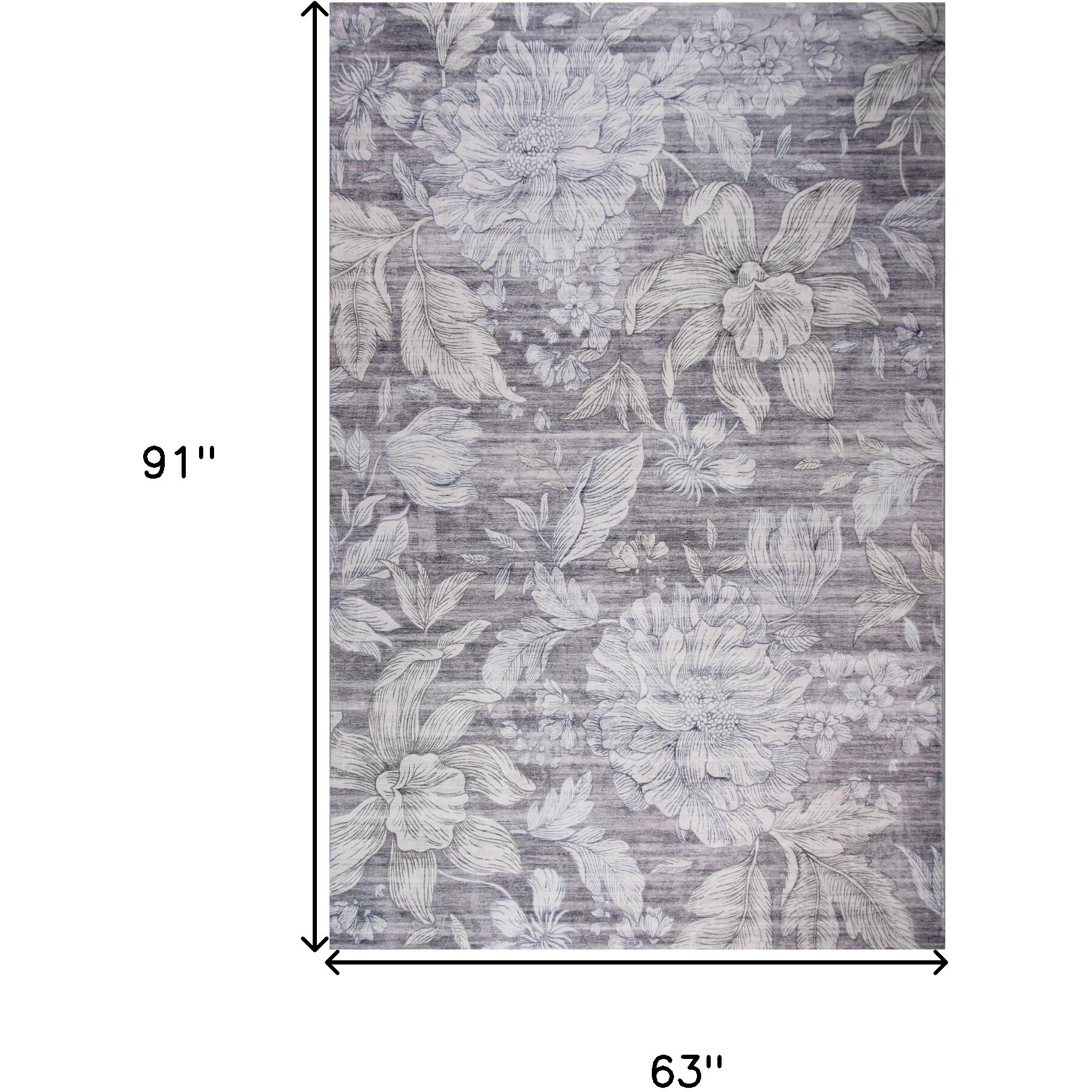 5' X 8' Gray and Beige Floral Area Rug