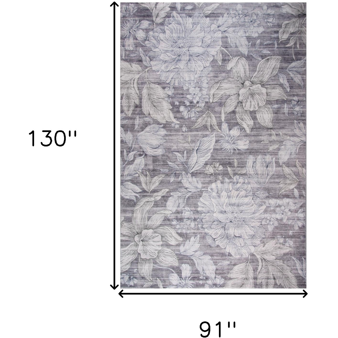 8' X 11' Gray and Ivory Floral Distressed Area Rug