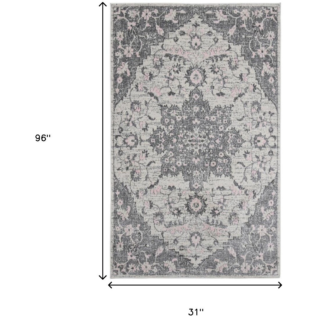 8' Gray Medallion Power Loom Runner Rug