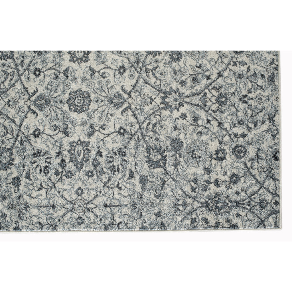 2' X 6' Gray and Beige Floral Power Loom Runner Rug
