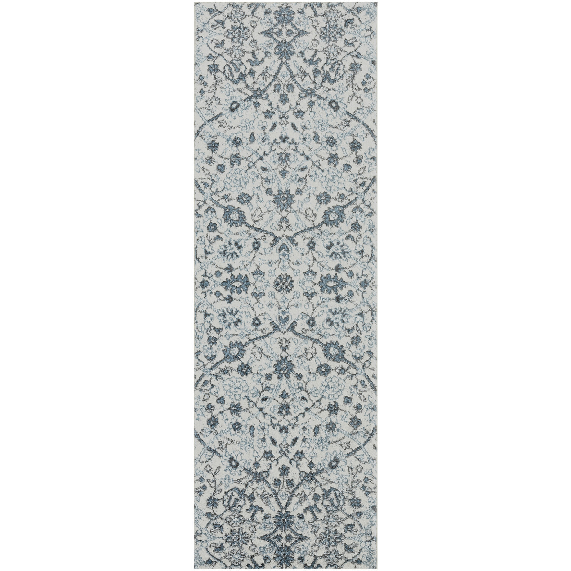 2' X 6' Gray and Beige Floral Power Loom Runner Rug