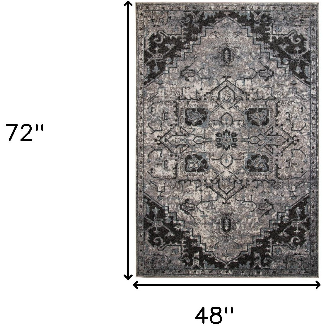 4' X 6' Black and Gray Medallion Power Loom Area Rug