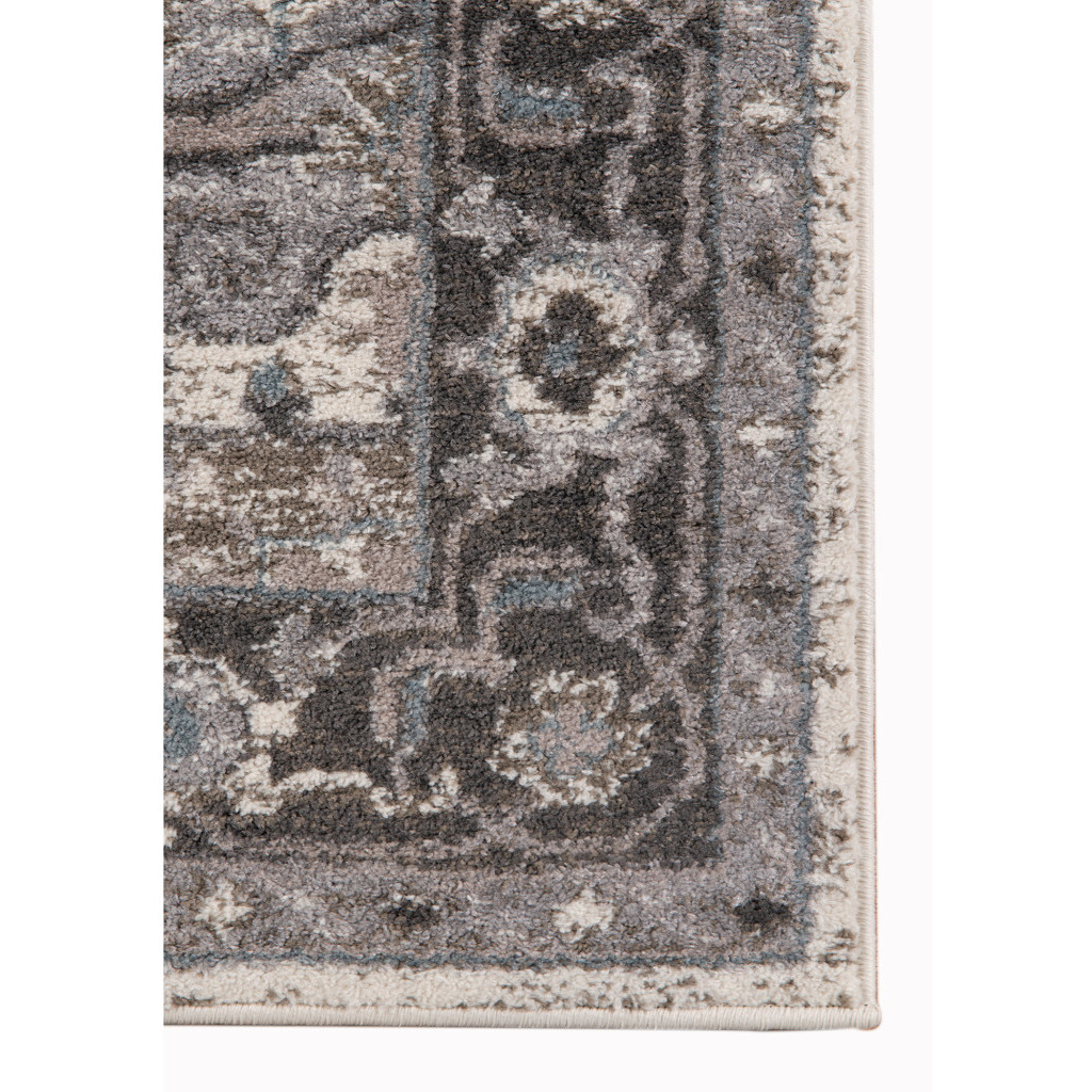 2' X 6' Gray and Beige Medallion Power Loom Runner Rug