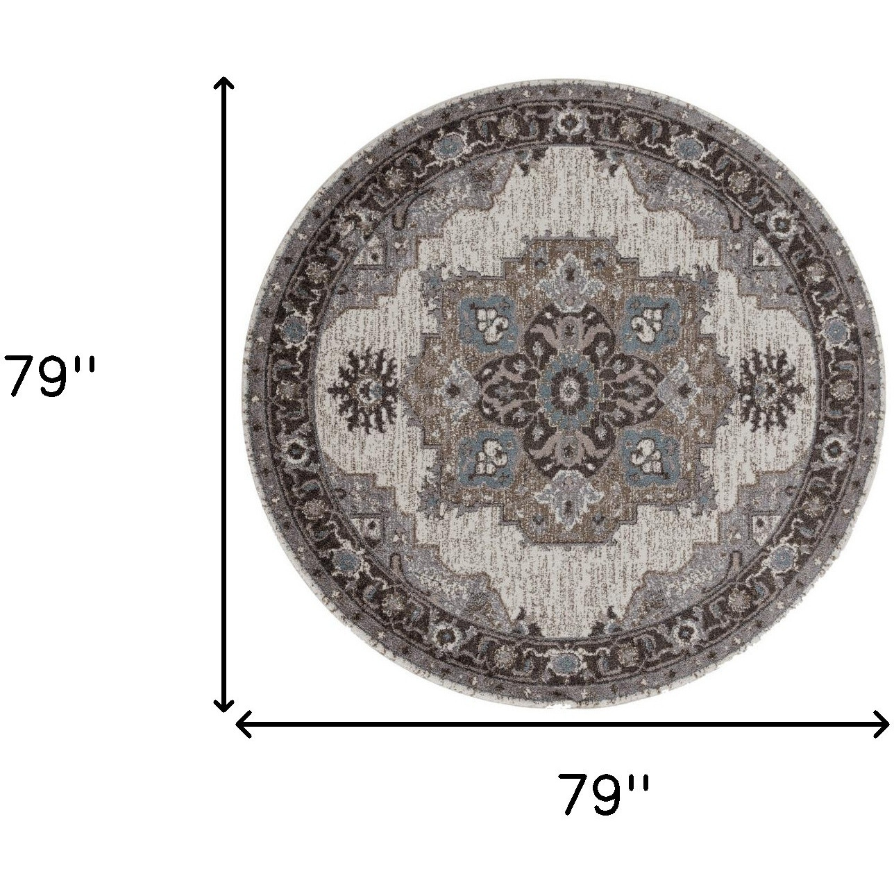 6' Gray and Beige Round Medallion Power Loom Area Rug