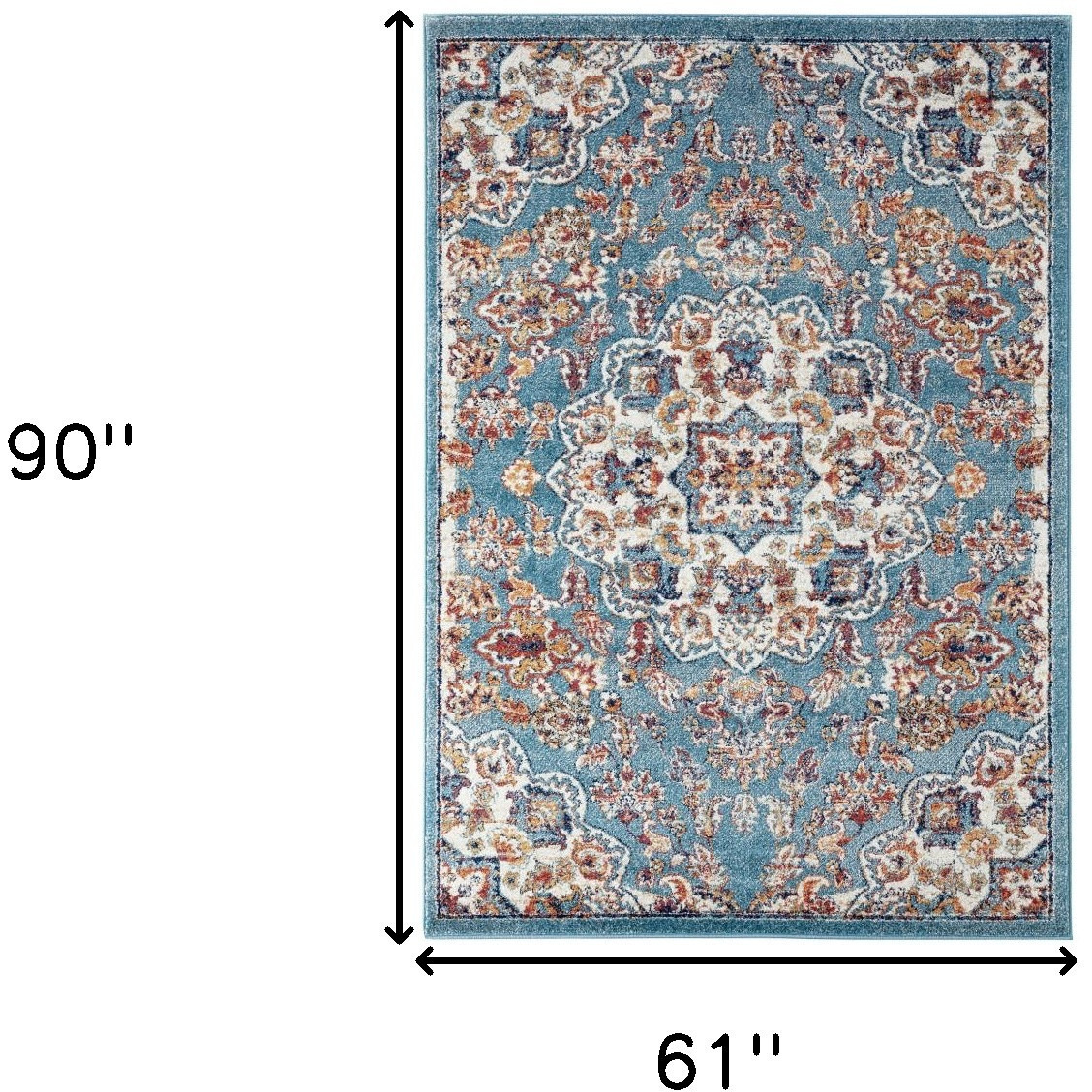 5' X 8' Blue and Orange Medallion Power Loom Area Rug