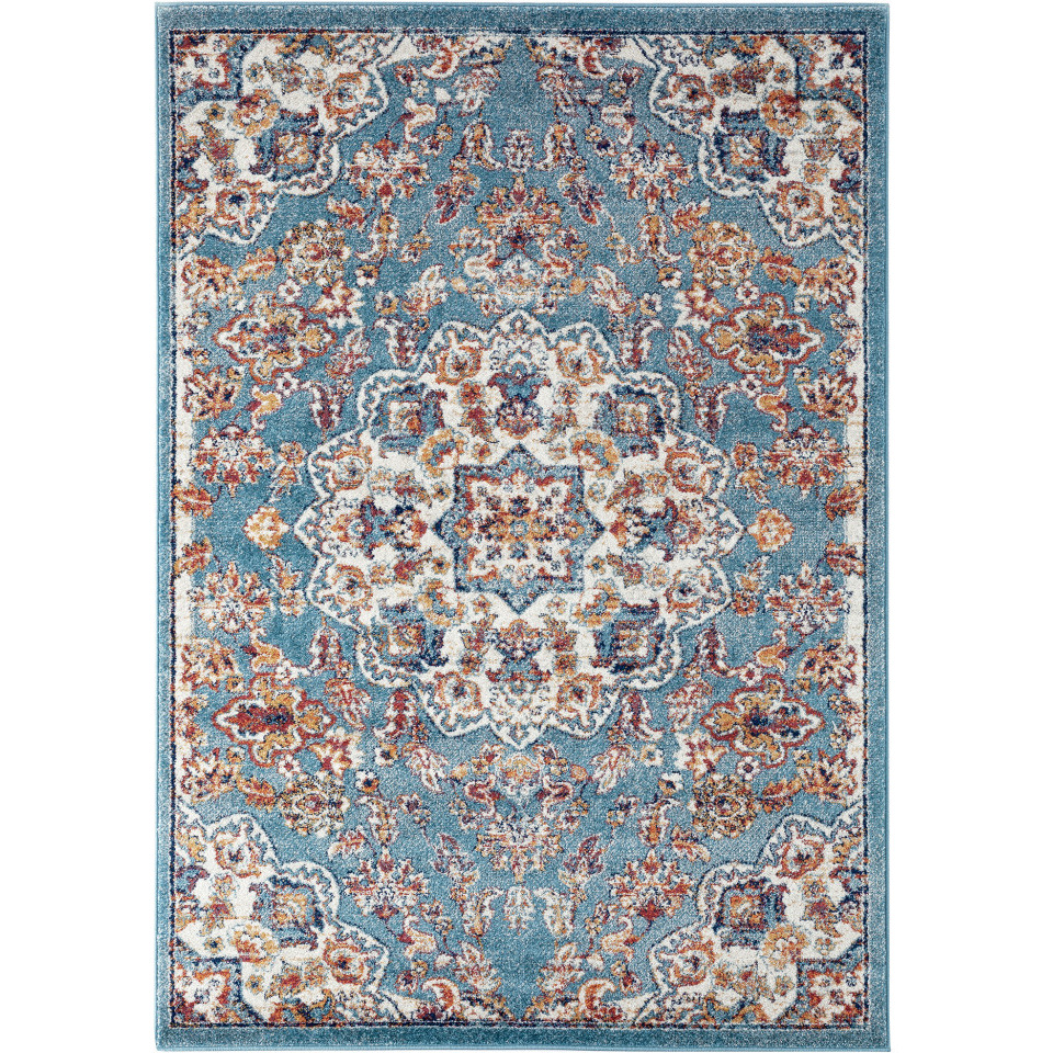 5' X 8' Blue and Orange Medallion Power Loom Area Rug