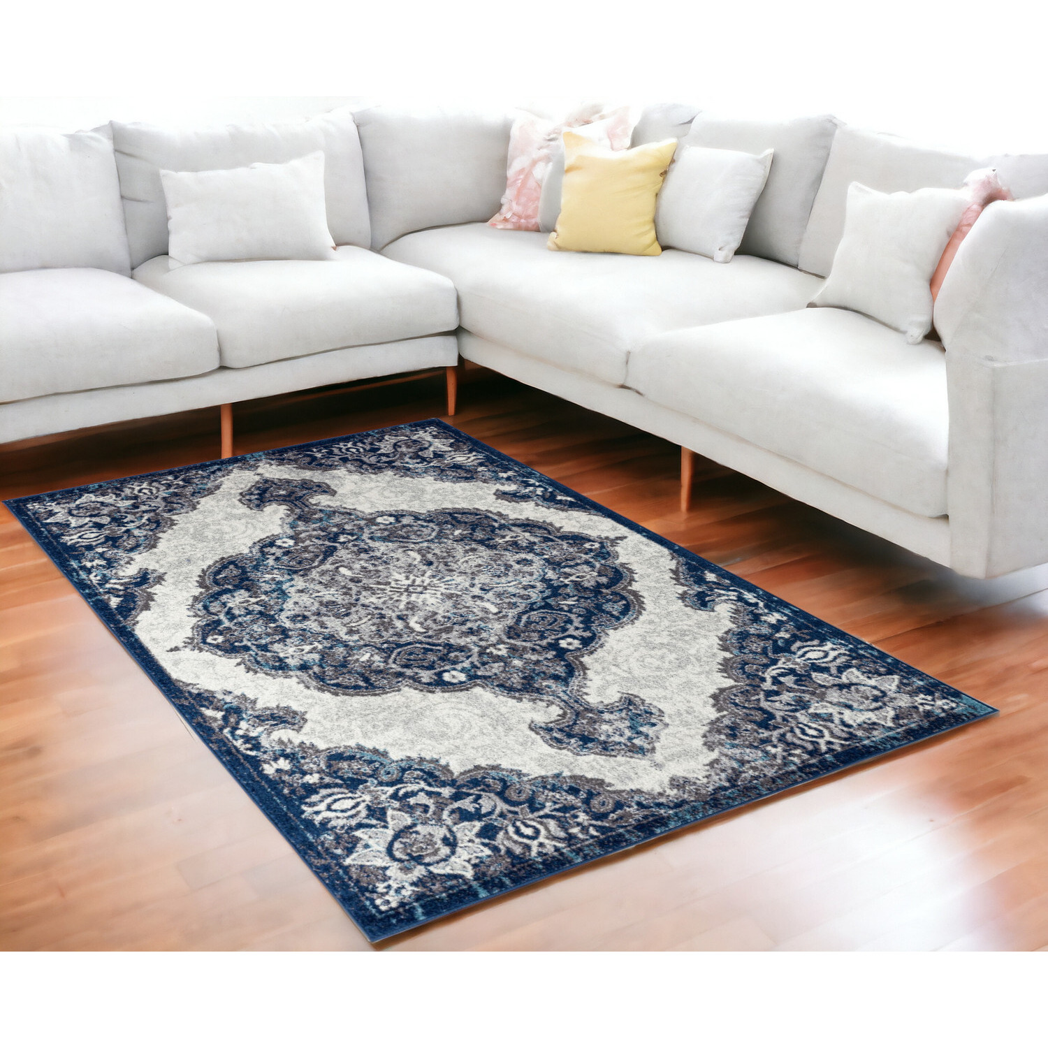 5' X 7' Blue and Gray Medallion Power Loom Area Rug