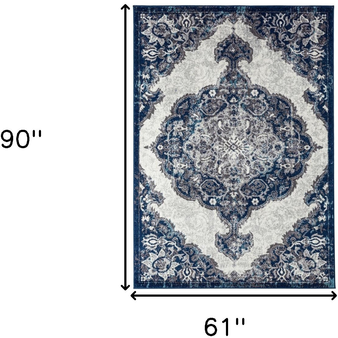 5' X 7' Blue and Gray Medallion Power Loom Area Rug
