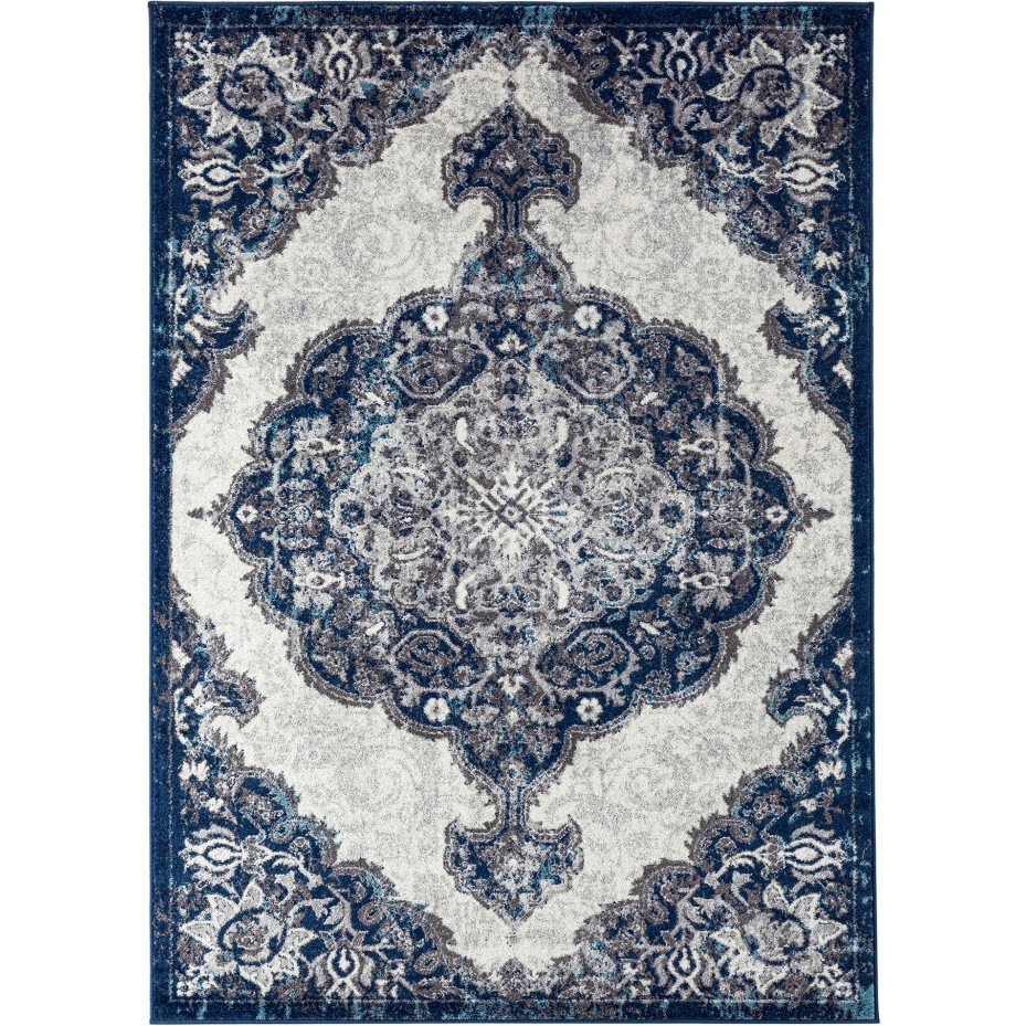 5' X 7' Blue and Gray Medallion Power Loom Area Rug