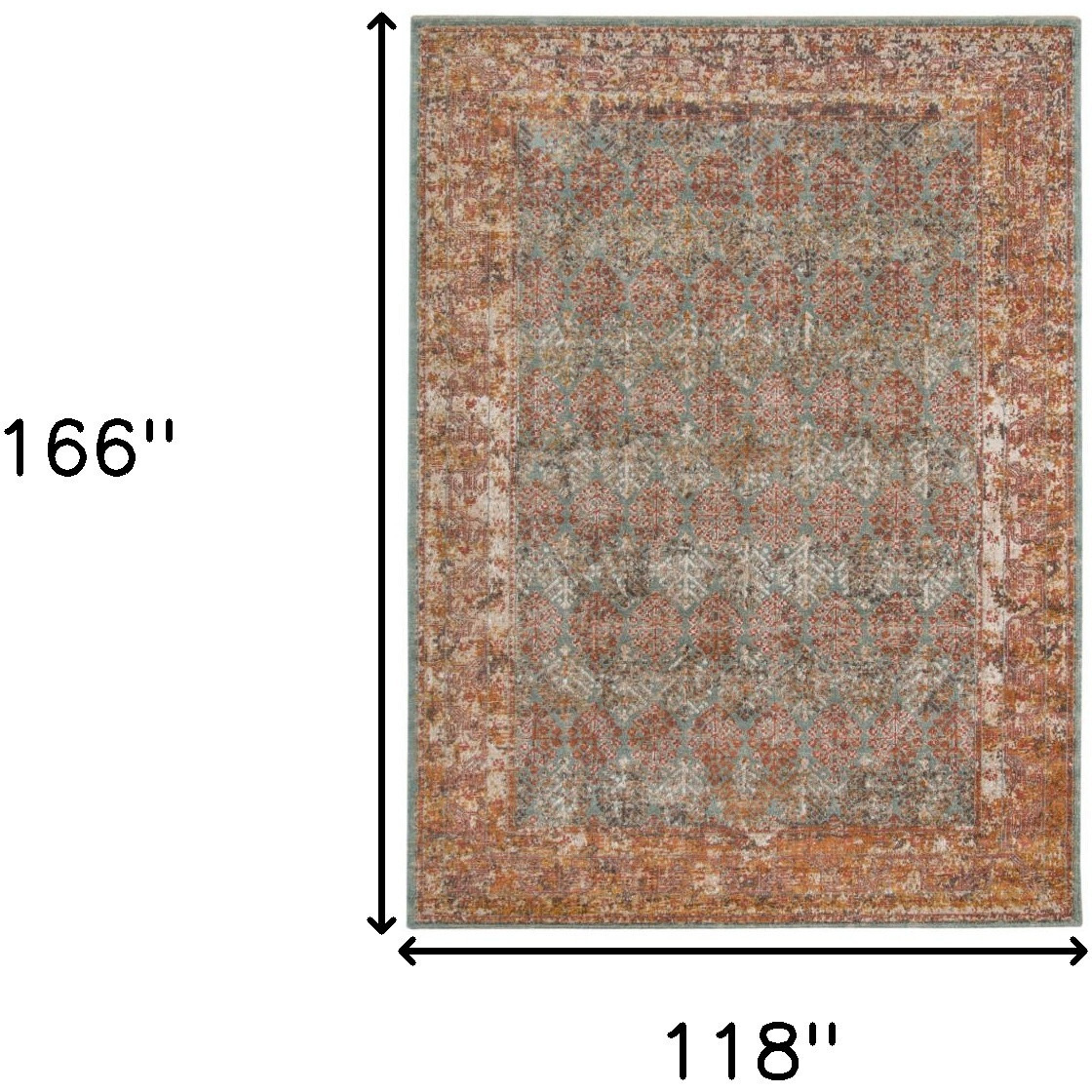 10' X 14' Teal and Brown Medallion Power Loom Distressed Area Rug