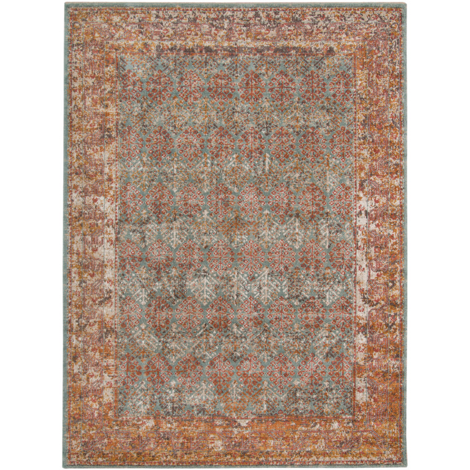 10' X 14' Teal and Brown Medallion Power Loom Distressed Area Rug