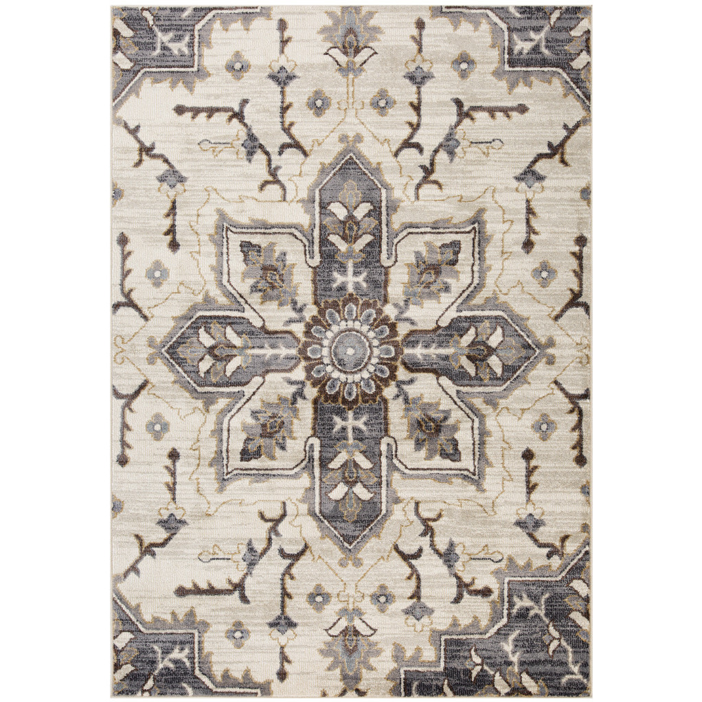 6' X 9' Blue and Beige Medallion Power Loom Area Rug