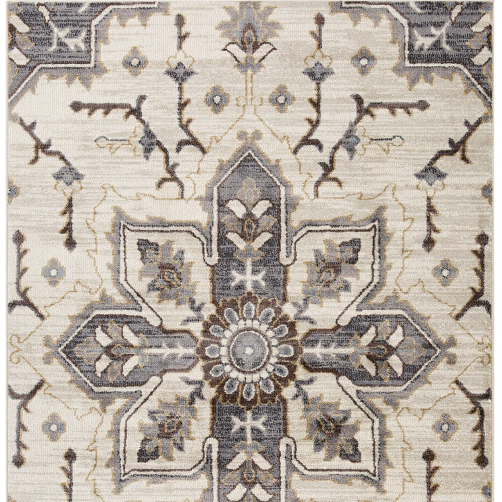6' X 9' Blue and Beige Medallion Power Loom Area Rug