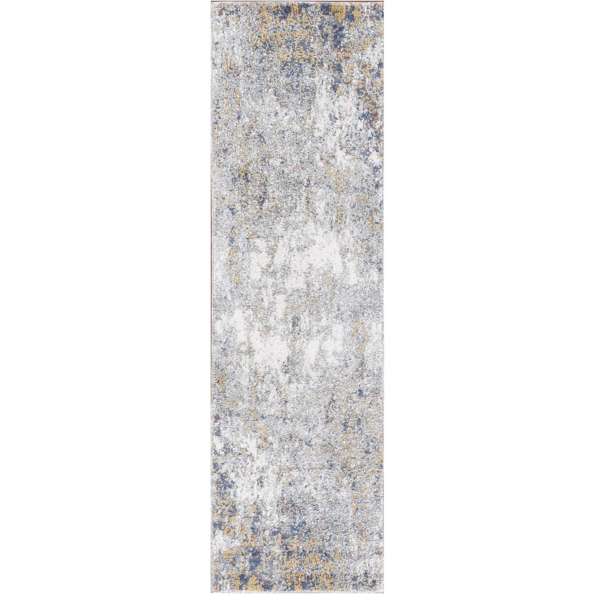 8' Blue and Yellow Abstract Power Loom Runner Rug