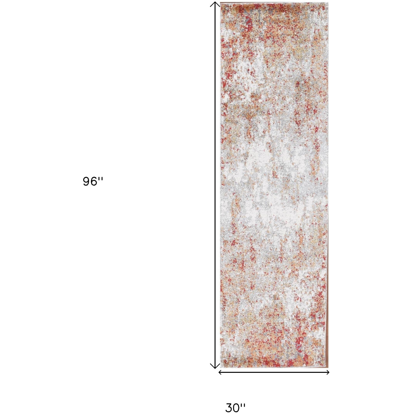 8' Gray and Red Abstract Power Loom Runner Rug