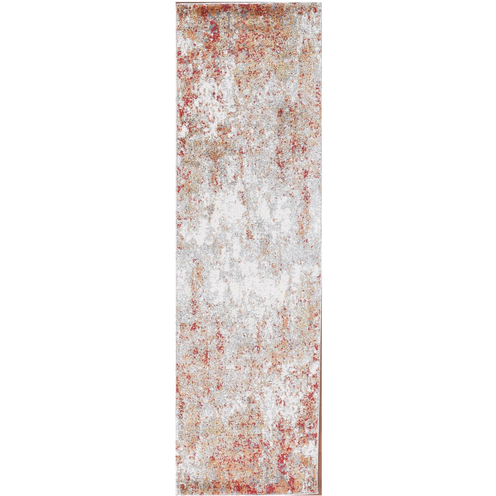 8' Gray and Red Abstract Power Loom Runner Rug
