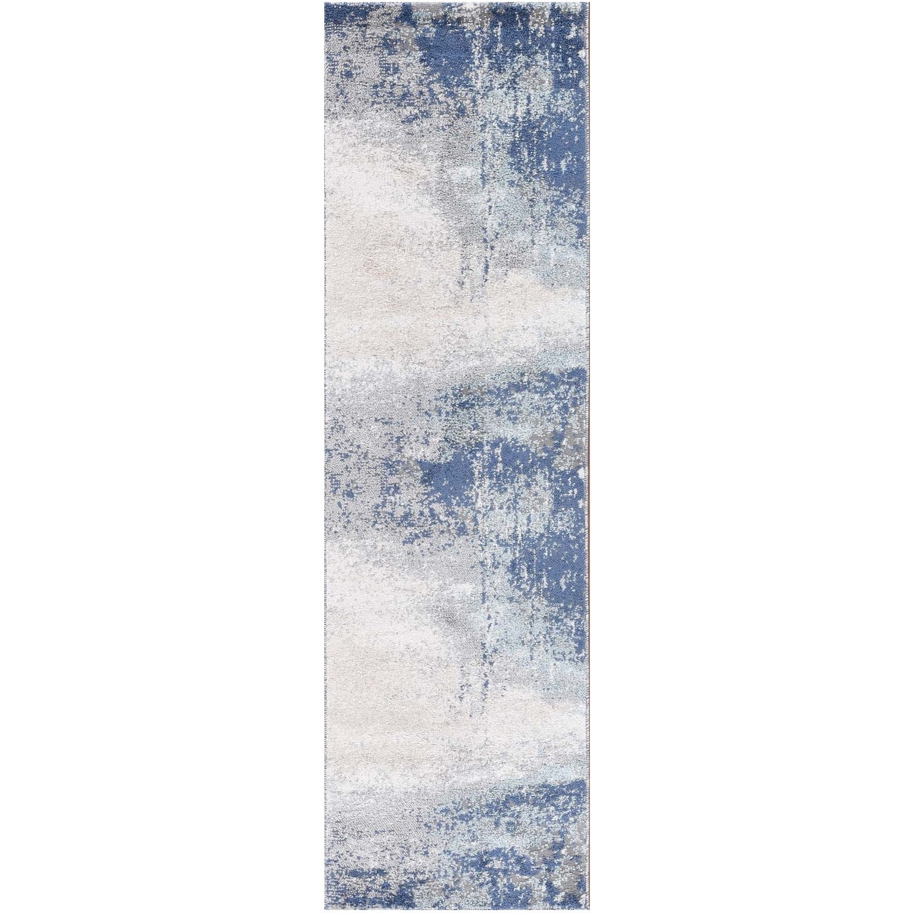 8' Blue and Gray Abstract Power Loom Runner Rug