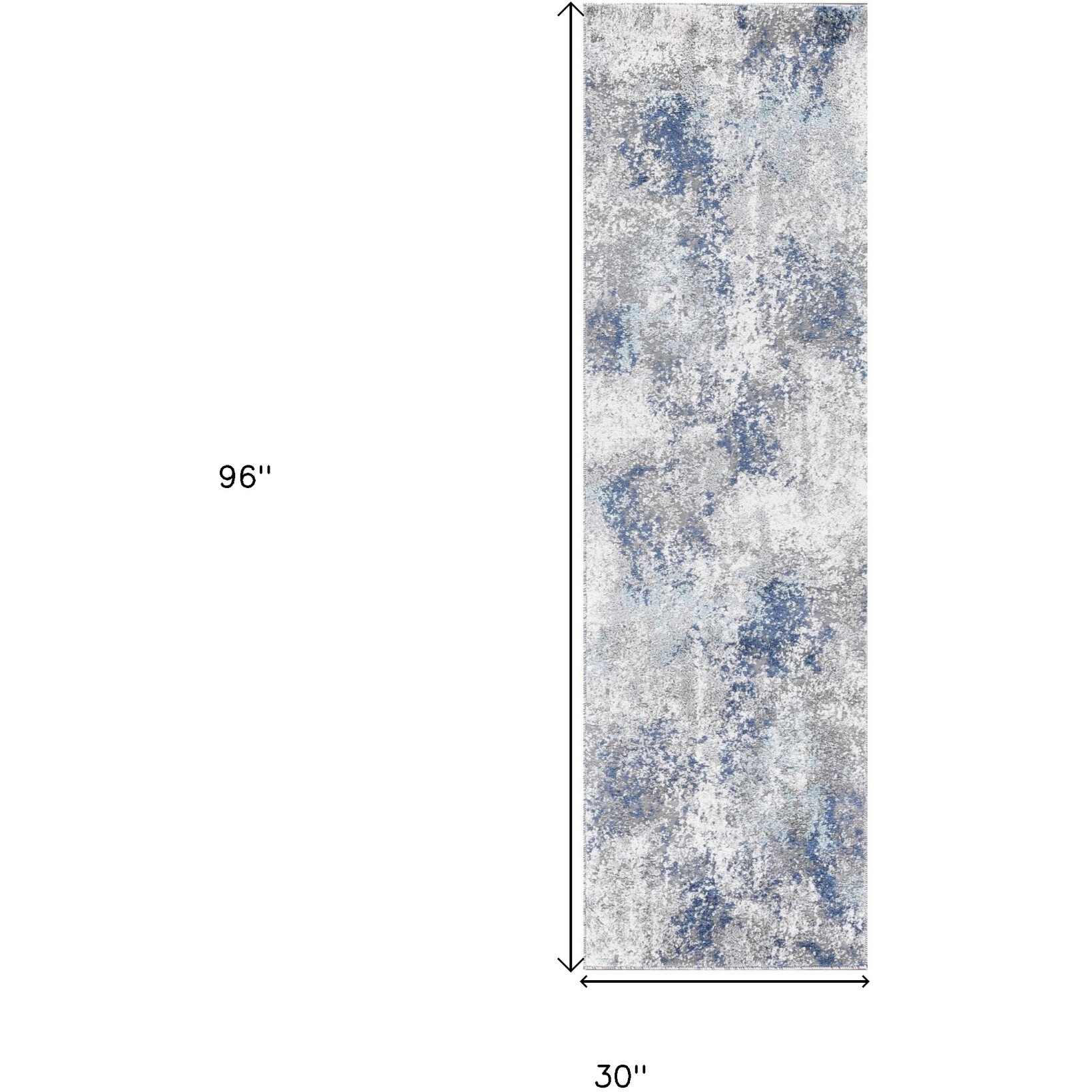 8' Gray and Blue Abstract Power Loom Runner Rug