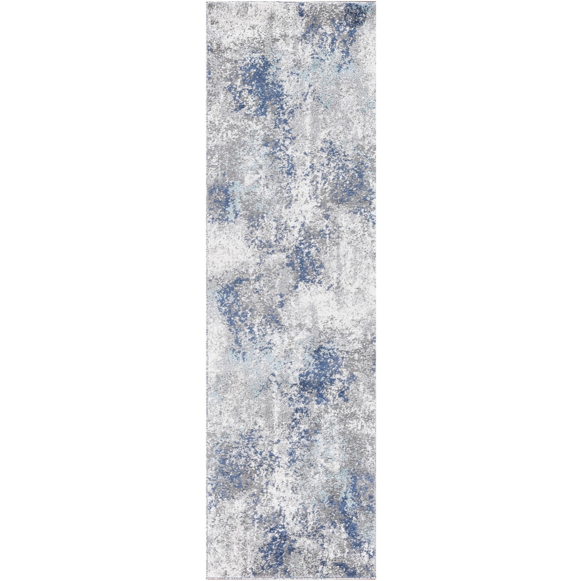 8' Gray and Blue Abstract Power Loom Runner Rug