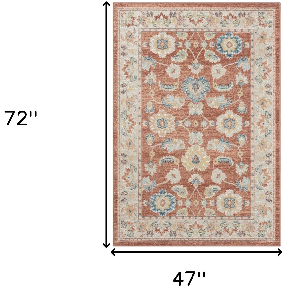 4' X 6' Red and Ivory Oriental Power Loom Area Rug