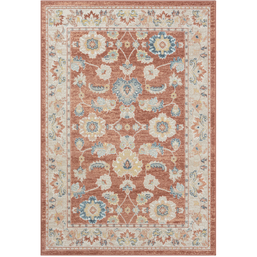 4' X 6' Red and Ivory Oriental Power Loom Area Rug