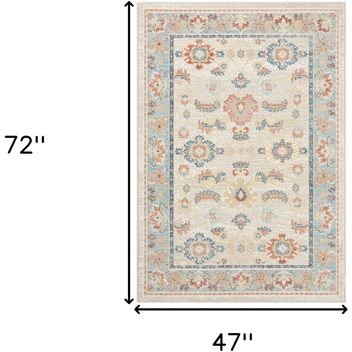 4' X 6' Blue and Ivory Oriental Power Loom Area Rug