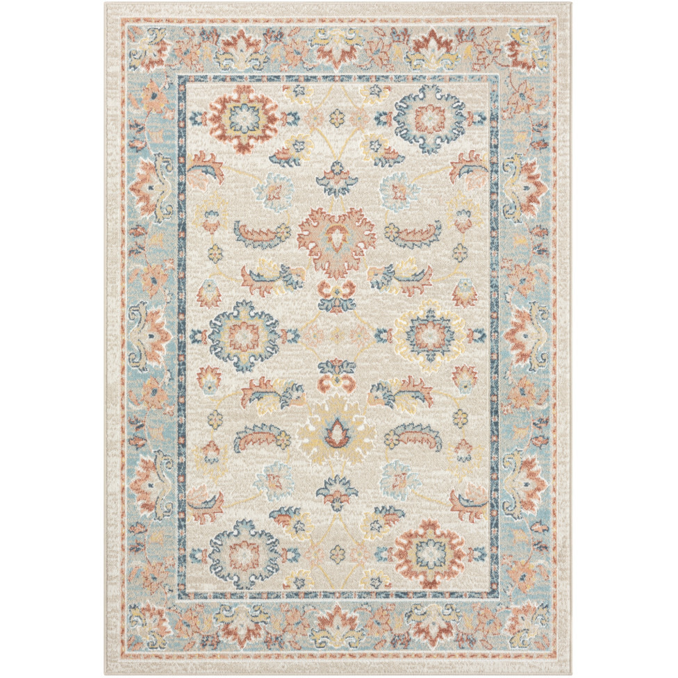 4' X 6' Blue and Ivory Oriental Power Loom Area Rug