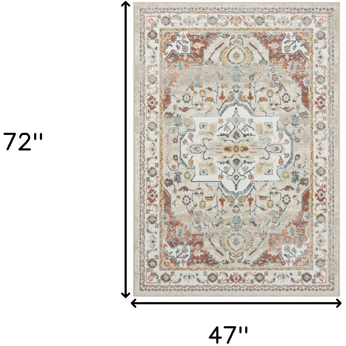 4' X 6' Ivory and Red Oriental Power Loom Area Rug