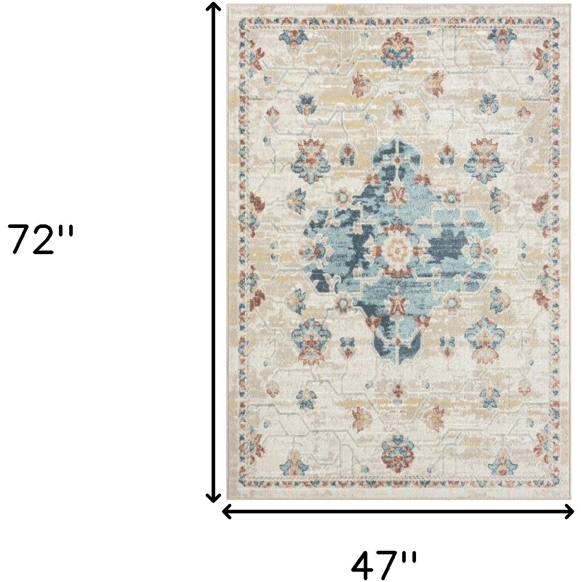 4' X 6' Ivory and Blue Medallion Power Loom Area Rug