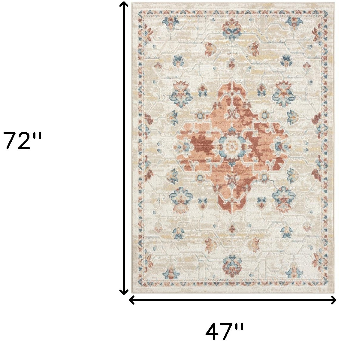 4' X 6' Ivory and Red Medallion Power Loom Area Rug