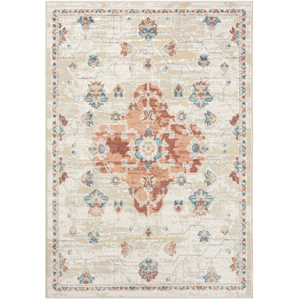 4' X 6' Ivory and Red Medallion Power Loom Area Rug
