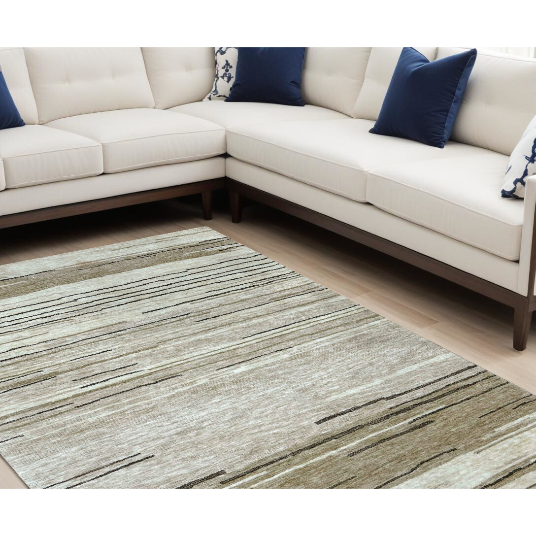 7' X 10' Beige and Brown Abstract Power Loom Distressed Area Rug