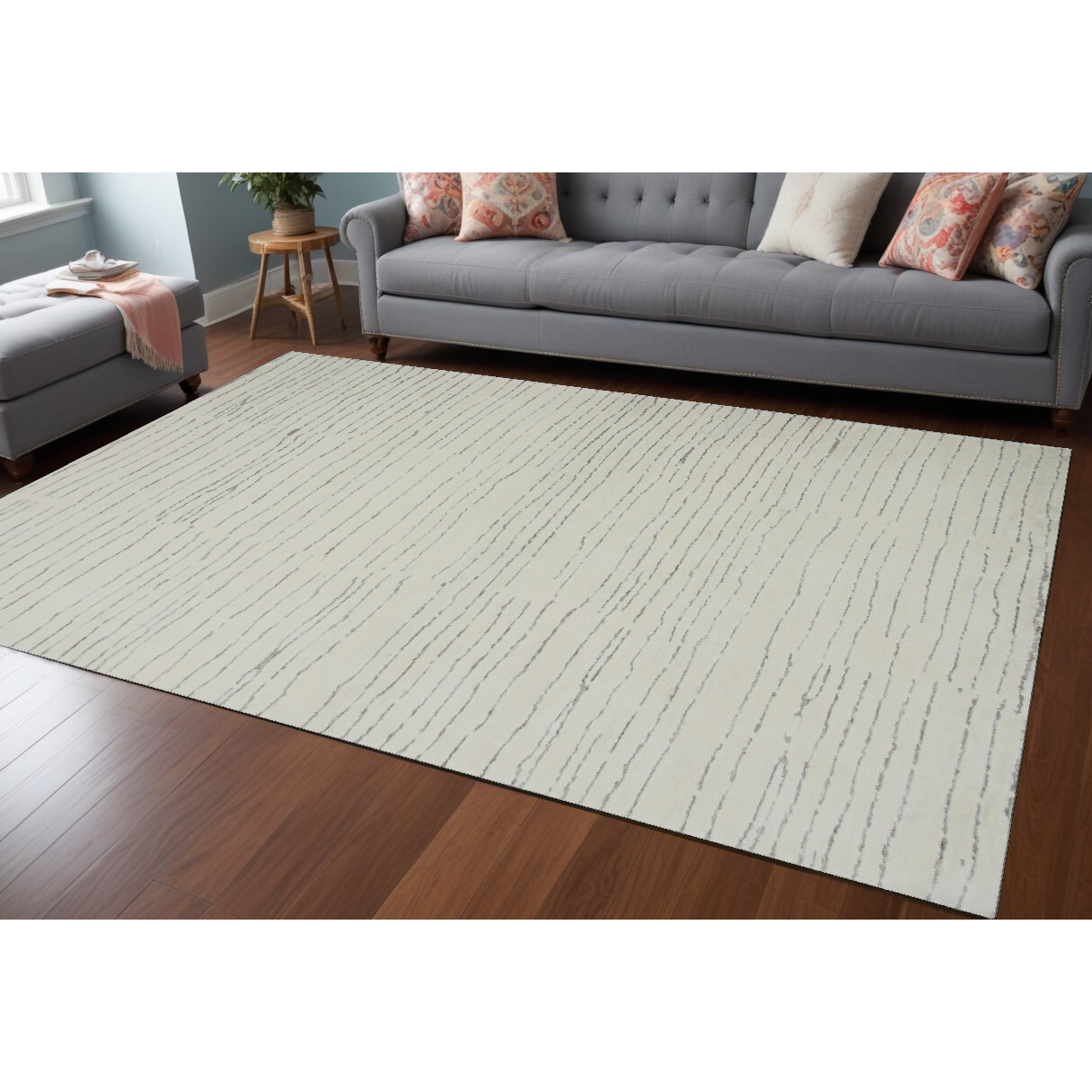 7' X 10' Beige and Gray Abstract Power Loom Distressed Area Rug