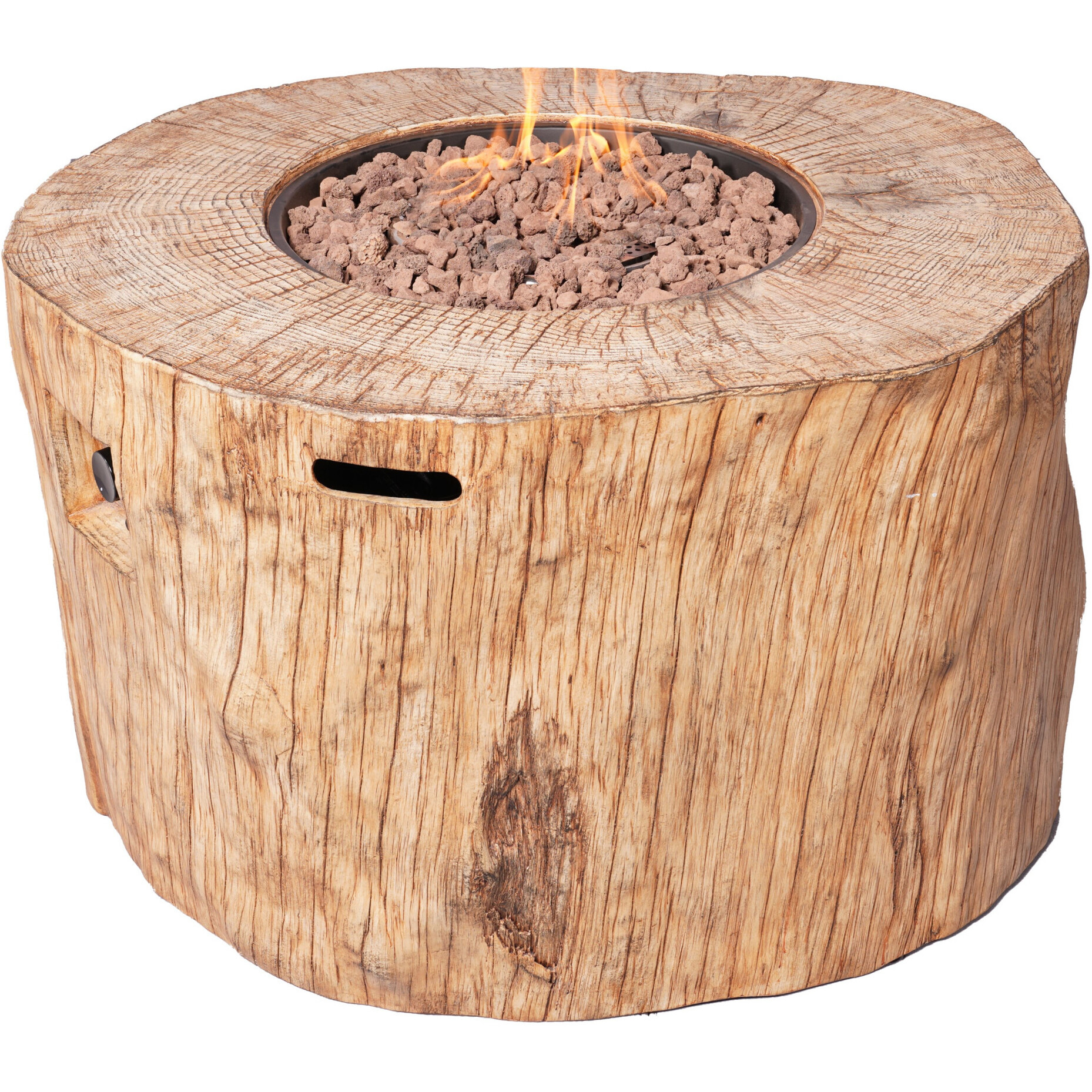 37" Brown Faux Wood Stump Propane Round Fire pit With Cover