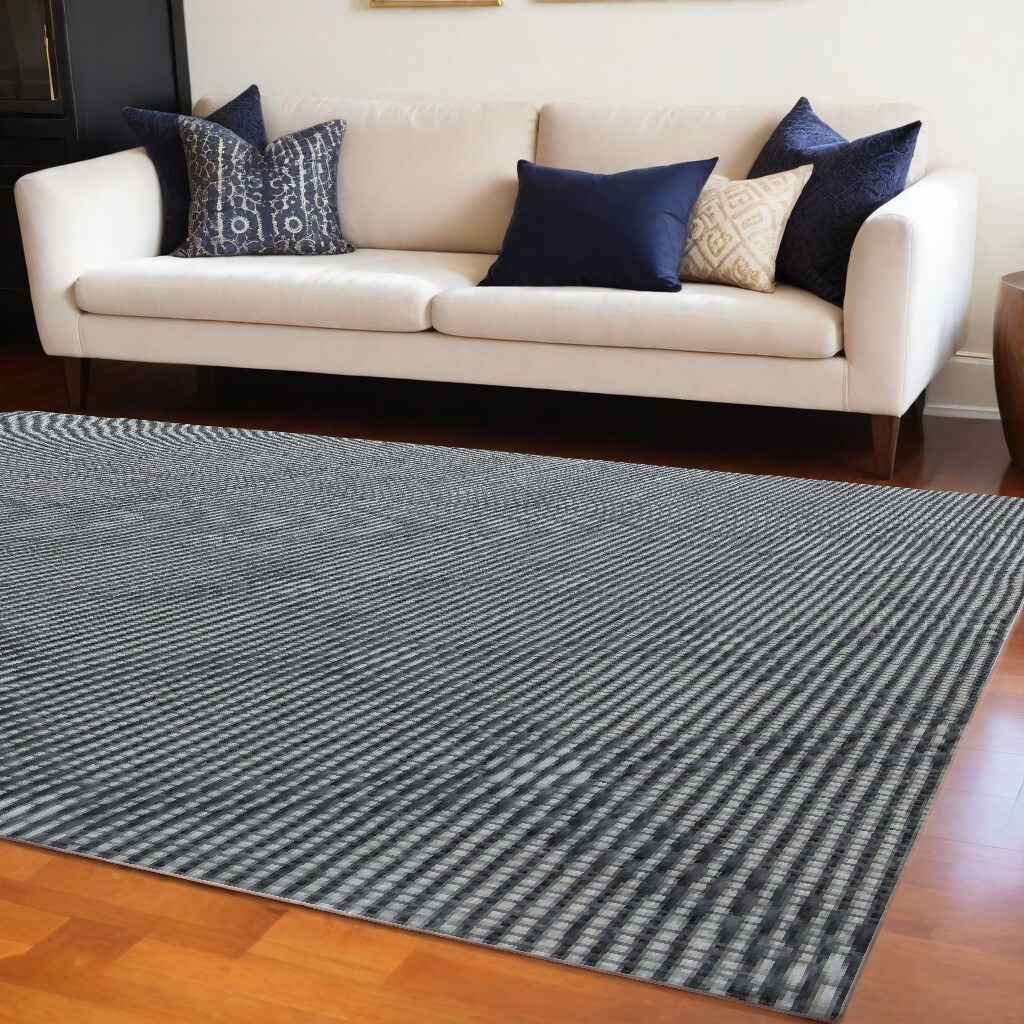 8' X 10' Gray and Ivory Geometric Hand Woven Non Skid Area Rug